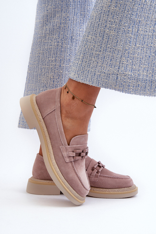 Dámské semišové mokasíny na ploché podrážce s ozdobou D&A TW101 Špinavě růžové