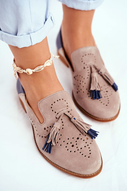 Dámske topánky Maciejka kožené béžové béžové mokasíny 04484-04/00-5