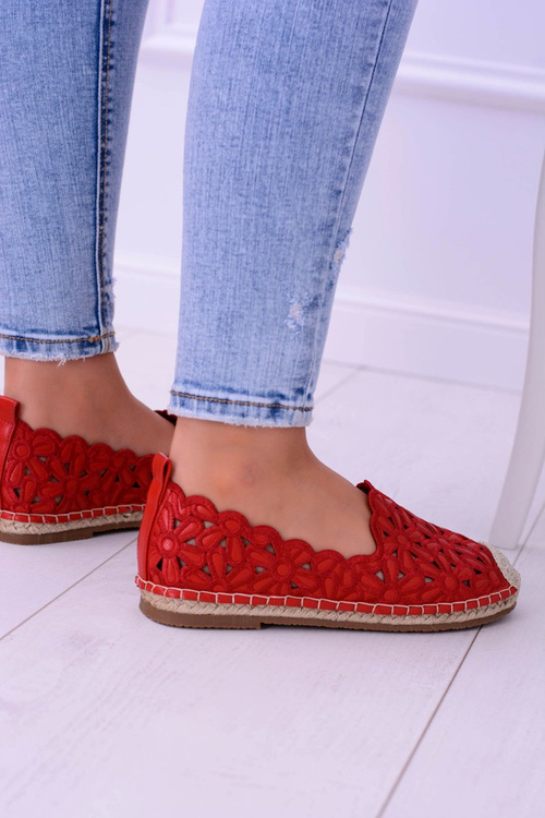 Lu Boo dámské baleríny červené espadrilly v květinách Macarena