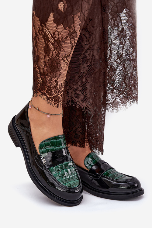 Lakovane Kožené Dámske Mokasíny Vinceza 91125 Zeleno-Čierne
