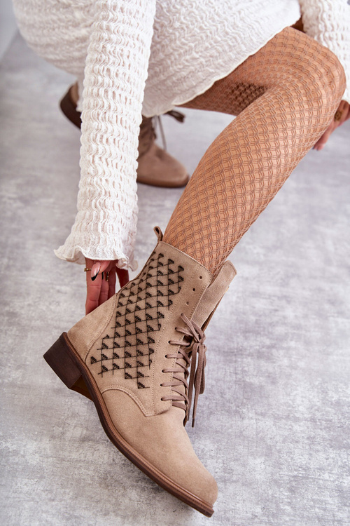 Šněrovací semišové kozačky Nicole 2751 Béžove