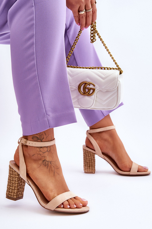 Semišové Sandály Na Spleteném Podpatku Béžové Selila