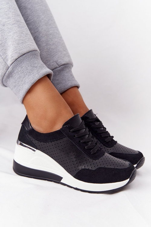 Prolamovane Kožené Klínové Boty Sneakersy S.Barski Černé