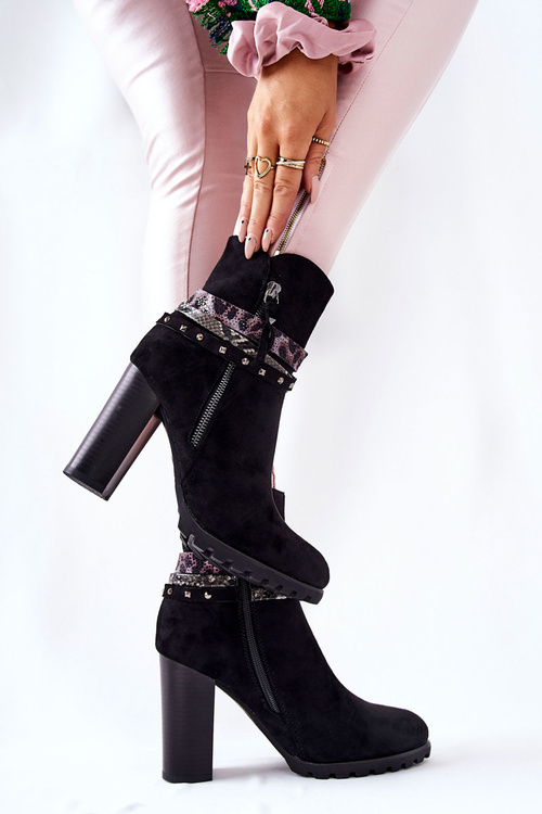 Semišové Kotníkové Boty Na Vysoké Podpatku Černe Besis