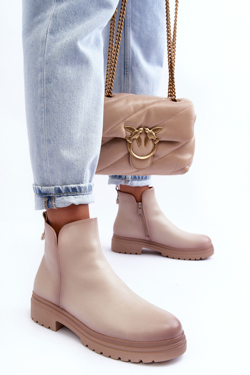 Kožené boty s nízkou cholewkou Bežová Foteini