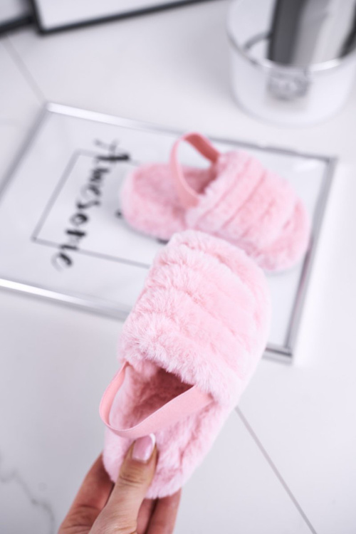 Dětské nazouváky s kožešinou růžové Fluffy