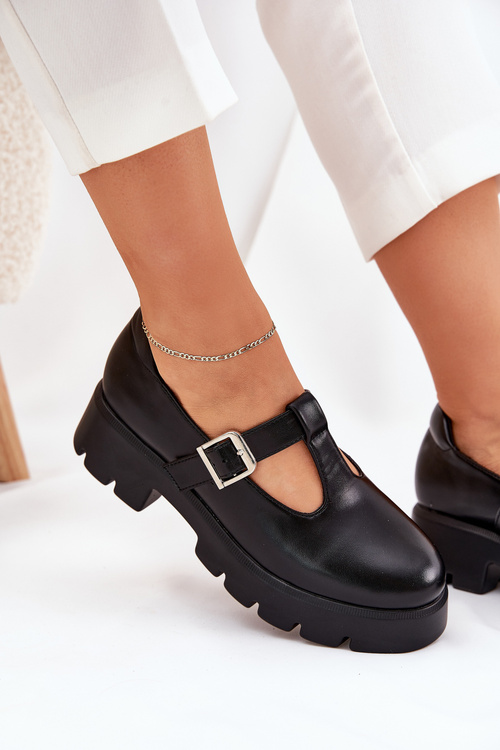 Dámske Poltopánky S Prackou Na Platforme A Ploším Opätkom Čierne Venda