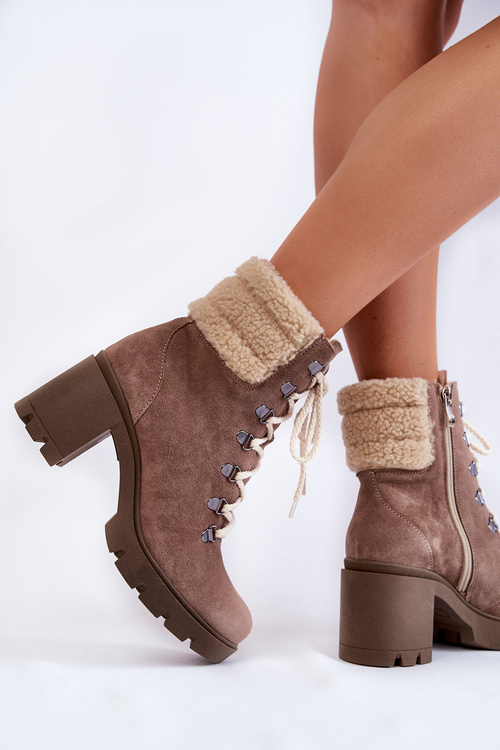 Ženské semišové podpätky čipky -up hnedé lemar Phenya