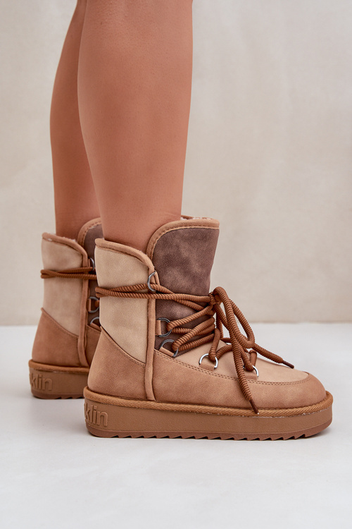 Dámske Snehové Topánky Na Platforme S Tkaničkami D.Franklin DFSH370013 Camel