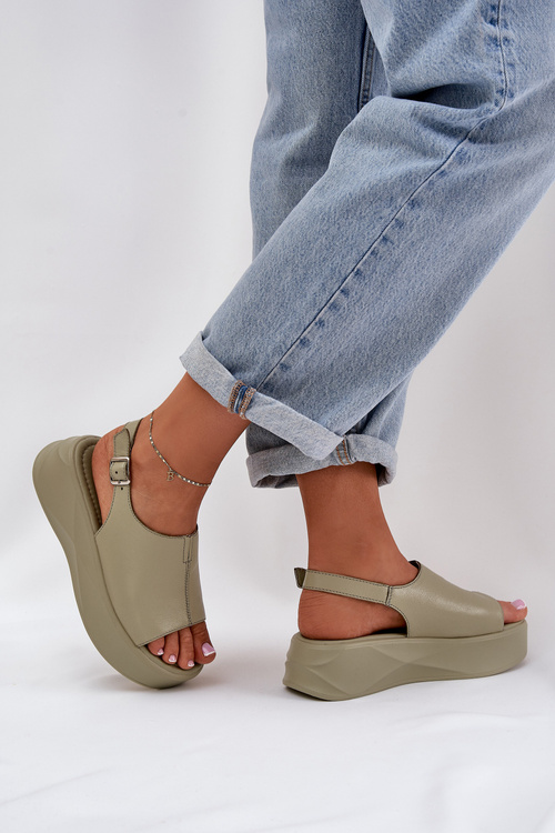 Kožené Dámske Sandále Na Platforme D&A SJ2301-2 Zelené