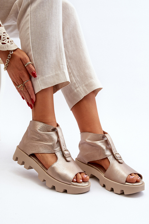 Zazoo 999 Kožené dámské sandály s zipem Zlaté