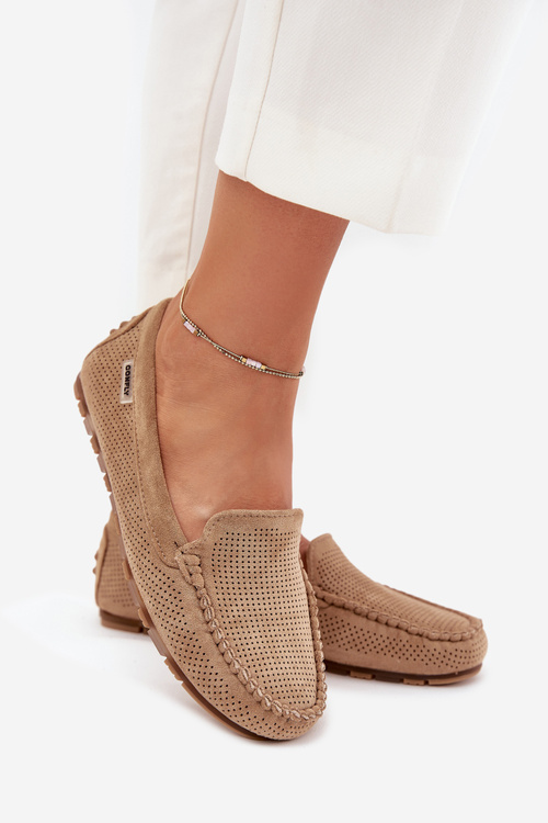 Dámske Ažúrové Mokasíny Z Eko Zamsu Hnedé Amrutia