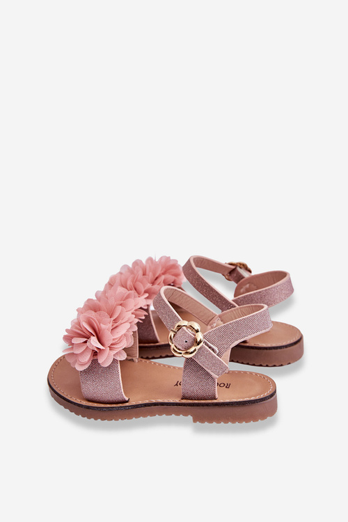 Módne detské sandále s kvetmi ružové polysy