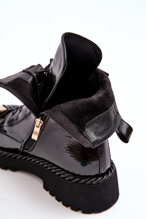 Dámske lakované topánky s dekoráciou čierny S.Barski MR870-67