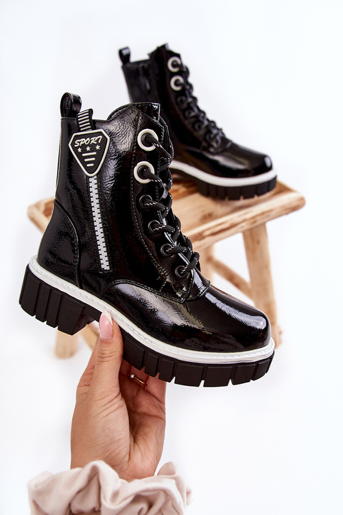 Lakované teplé kozačky se zipem černé Marcella