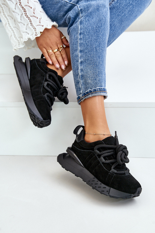 Dámske Zamszové Tenisky Na Platforme S Hrubým Šnurovaním Artiker 54C1464 Čierne