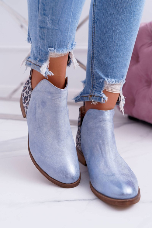 Dámske ploché topánky, jarné kožené modré šialenstvo