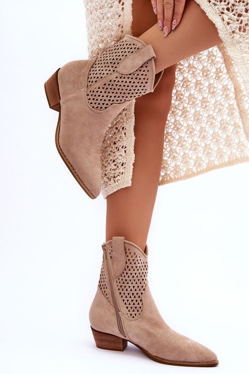 Dámské prolamované kovbojské boty Béžove Reeds