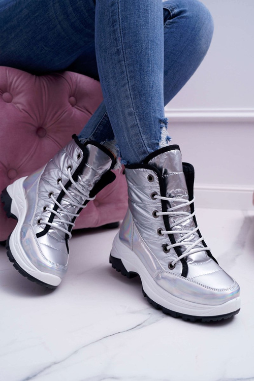 Dámské Sněhule Zateplené Kožešinou Stříbrné Muffin