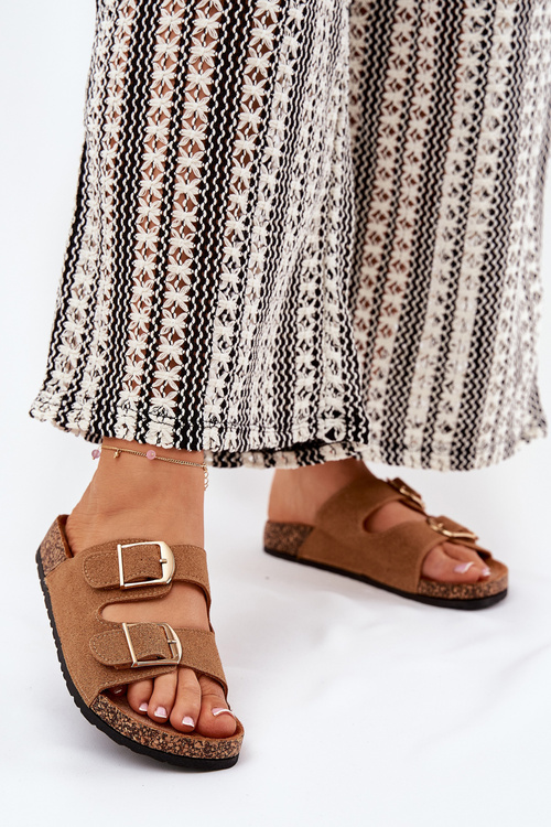 Dámske Sandále Na Korkovej Platforme So Zlatými Pritlačkami Camel Lisavionea