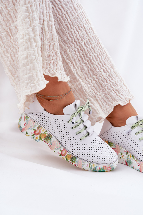 Kožené Poltopánky Na Klíne S Vzorom Artiker 54C1807 Bielo-Zelené