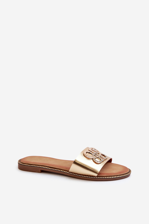 Dámské sandály S Ozdobou Z Ekokože Na Ploché Podrážce Zlaté Sadria