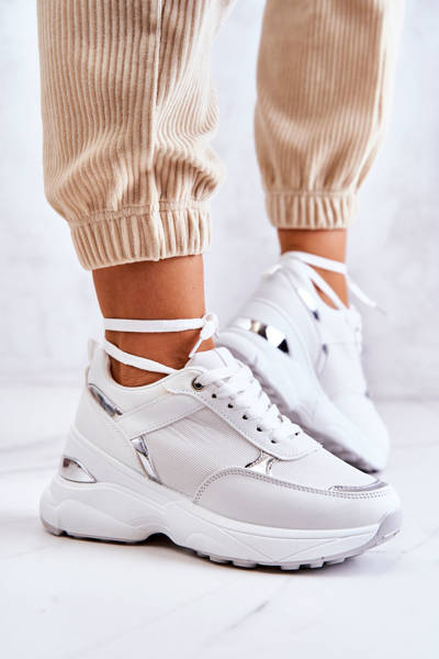 Dámské sportovní boty na klínu lesklé Bíle Activity