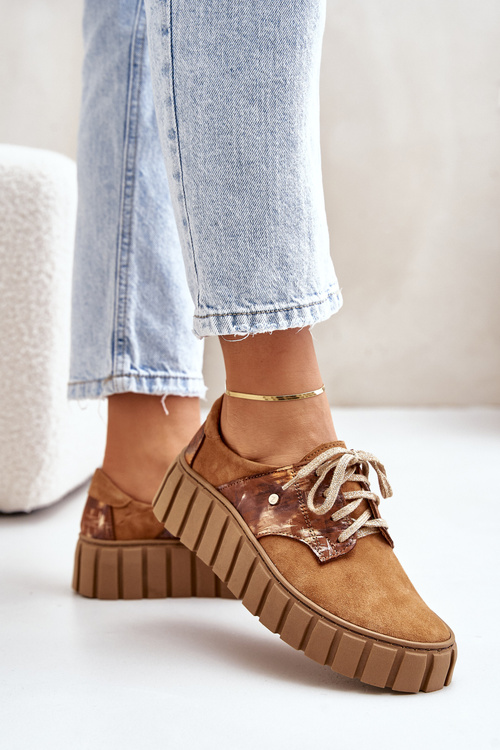 Hnedé semišové topánky na platforme Zazoo 10128