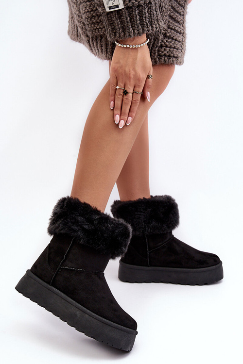 Dámské sněhové boty s kožešinou černé Rainsa