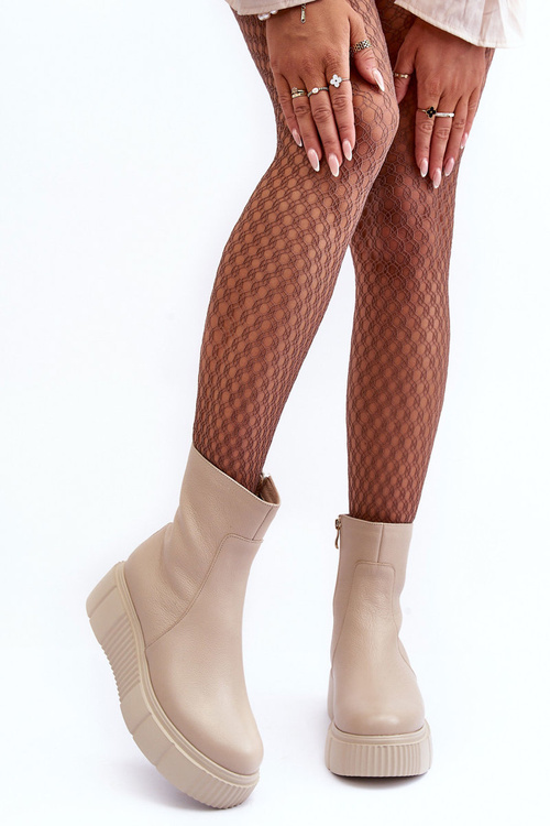 Dámské kožené boty na platformě Bežové Jenefer