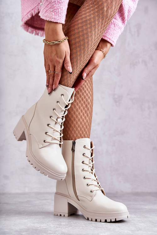 Dámské teplé kozačky na vysokém podpatku Světle béžová Grethe