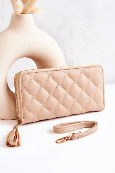 Velká prošívaná peněženka s třásněmi béžový Selley