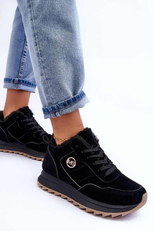 Adite Černé Ošetřené Kožené Sportovní Boty Na Platformě