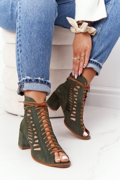 Suede Openwork Boots Maciejka Green 04040-09