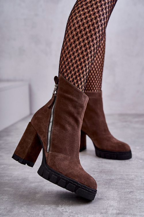 Módní semišové boty na vysokém podpatku Laura Messi 2509 Hnědý