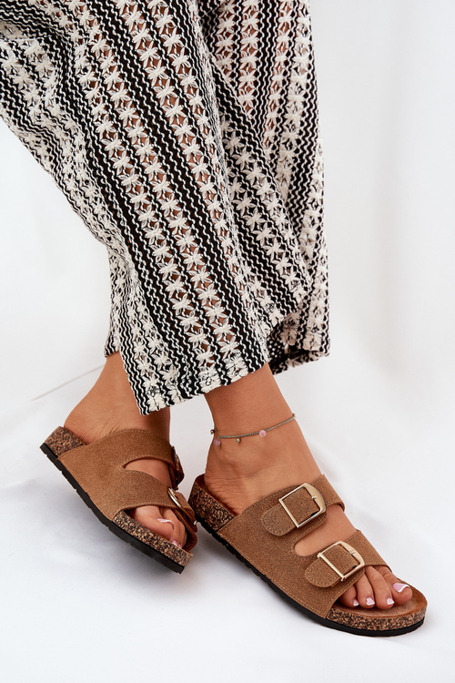 Dámske Sandále Na Korkovej Platforme So Zlatými Pritlačkami Camel Lisavionea