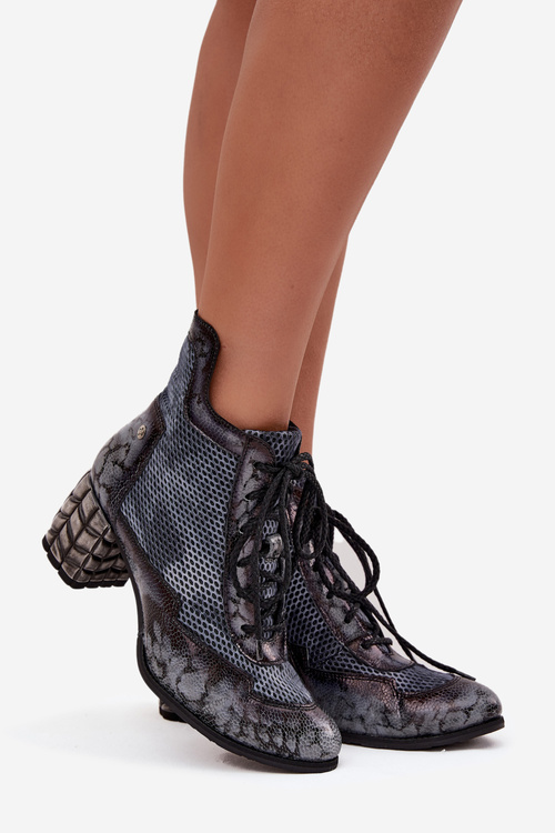 Kožené dámske čižmy na opätku Maciejka 06989-03 sivé