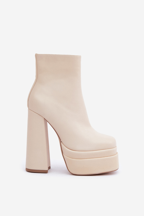 Čižmy Na Masívnej Platforme A Opätku Zateplené Svetlo Béžové Selahra