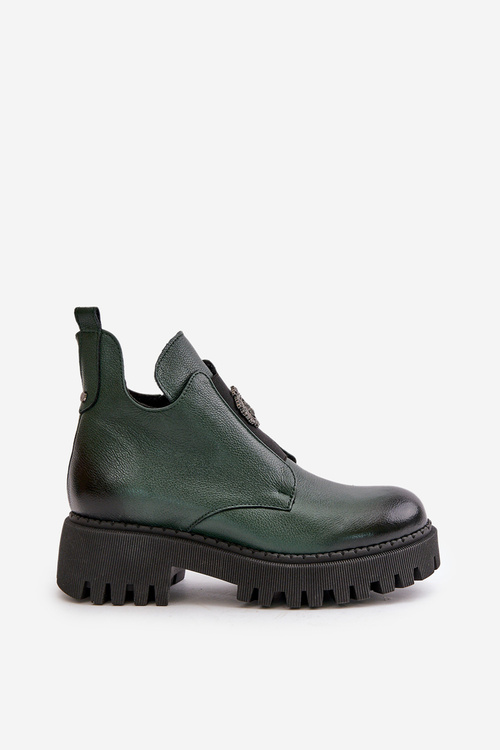 Zazoo 60451 Dámske Kožené Čižmy S Ozdobou Tmavozelené