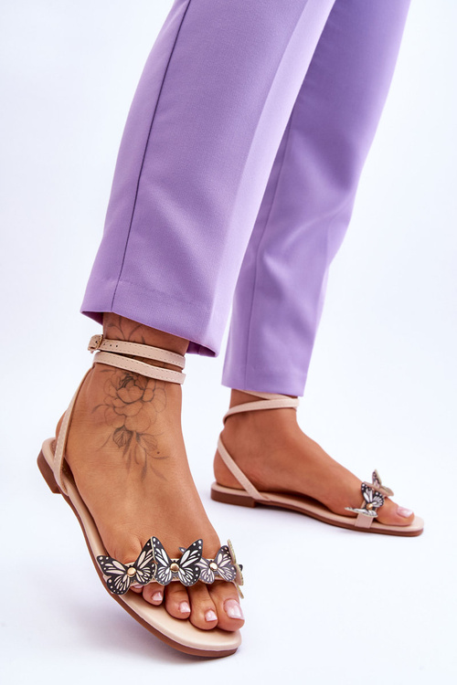 Dámske sandále s dekoratívnymi motýľmi béžovou Jeane