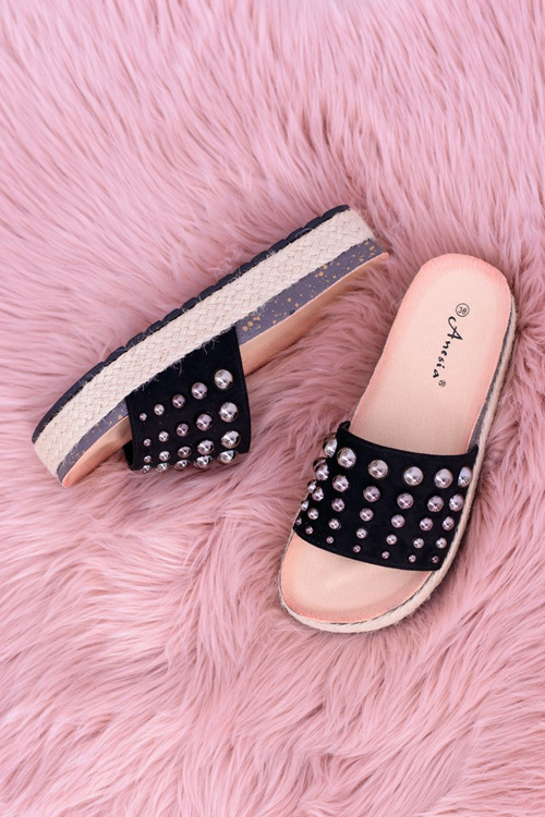 Dámske čierne flip -flops s ortho zirkónmi