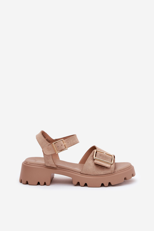 Ekologické Semišové Sandály Dámské S Přezkou Béžové Gofielle