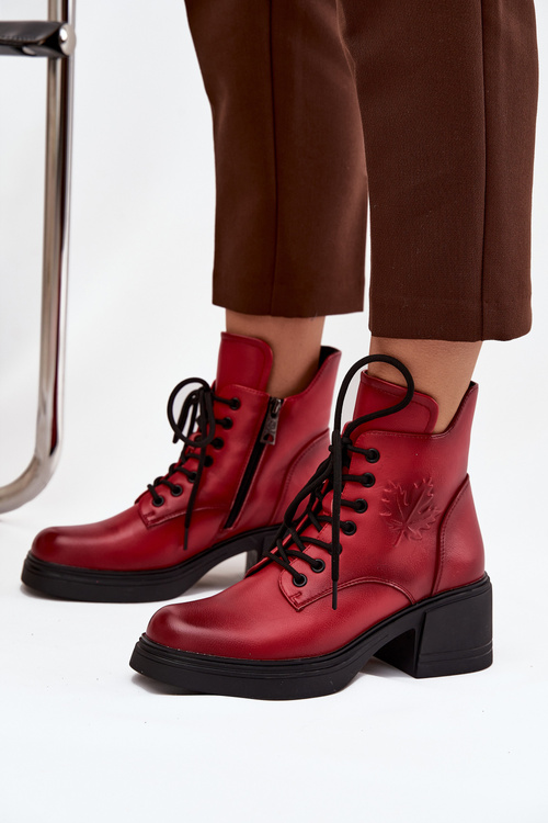 Dámske kožené členkové topánky na blokovom podpätku s izoláciou Vinceza 39950 Červené