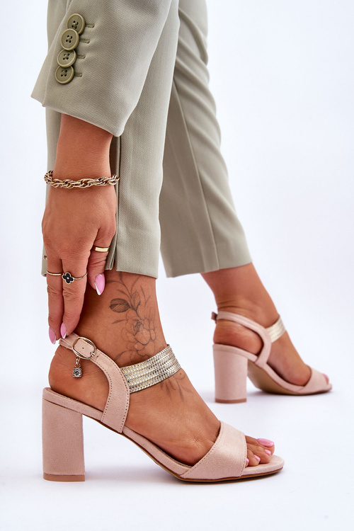 Dámské Sandály Na Podpatku Semišové Barva béžová Enjoy