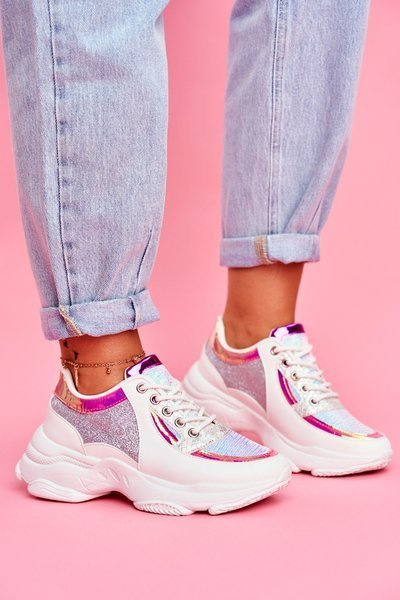 Dámske športové trblietavé topánky biele vebi