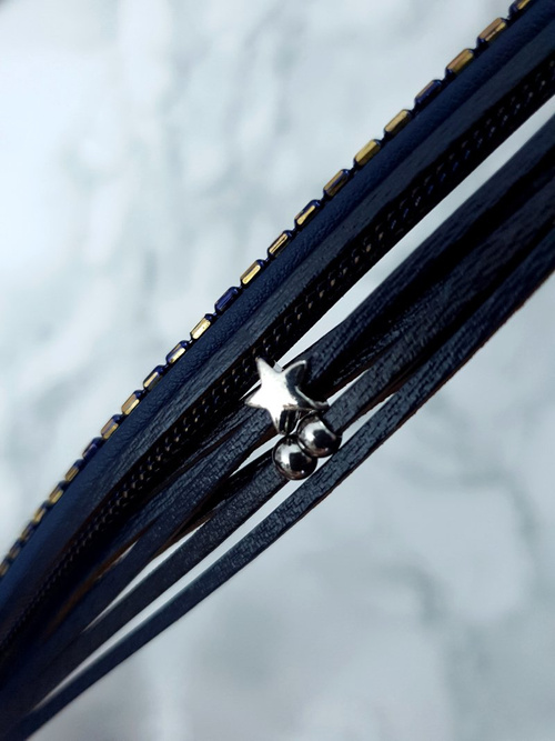 Dámský náramek kožený řemínek tmava modra hvězda Michiko