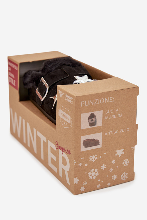 Dámské pantofle s ozdobami a sponou vyhřívané kožešinou černé Thalora