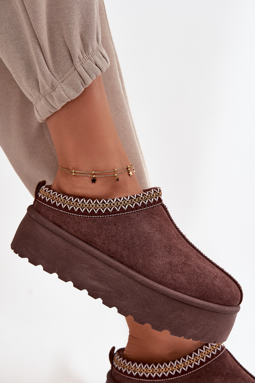 Dámske zimné čižmy s ozdobným vyšívaním čokoládové Jenira