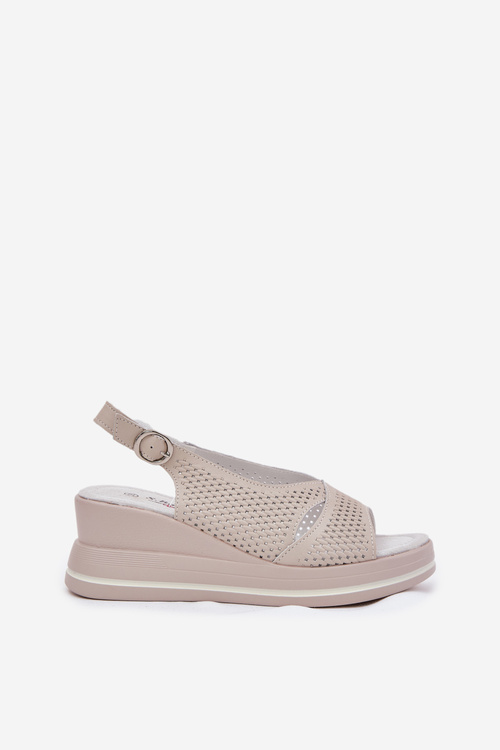 Dámské Kožené Sandály Na Klínu S.Barski LR51-660 Béžové