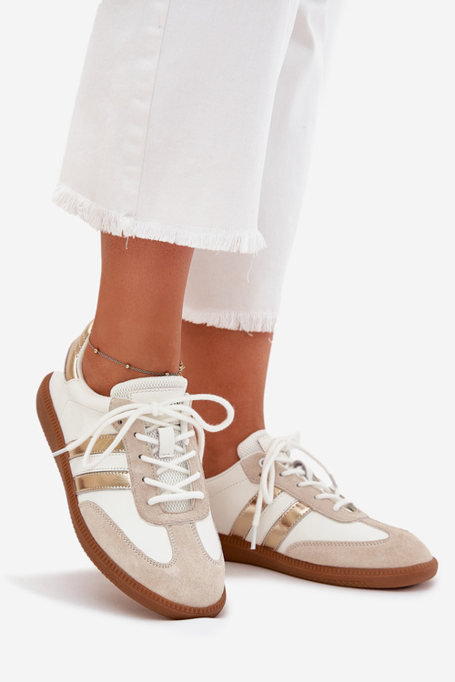 Nízke kožené tenisky dámske bielo-zlaté Ismina